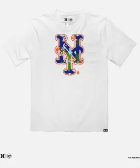 UNITED LEGWEAR Men's Hurley X 47 New York Mets Short Sleeve T-Shirt Hat in New York Mets White