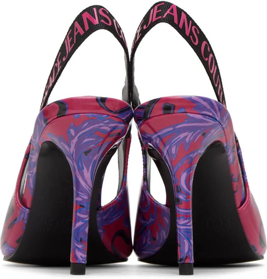 Versace Jeans Couture Pink & Purple Barocco Scarlett Slingback Heels