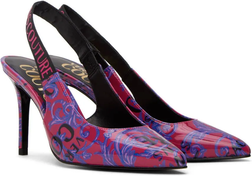 Versace Jeans Couture Pink & Purple Barocco Scarlett Slingback Heels