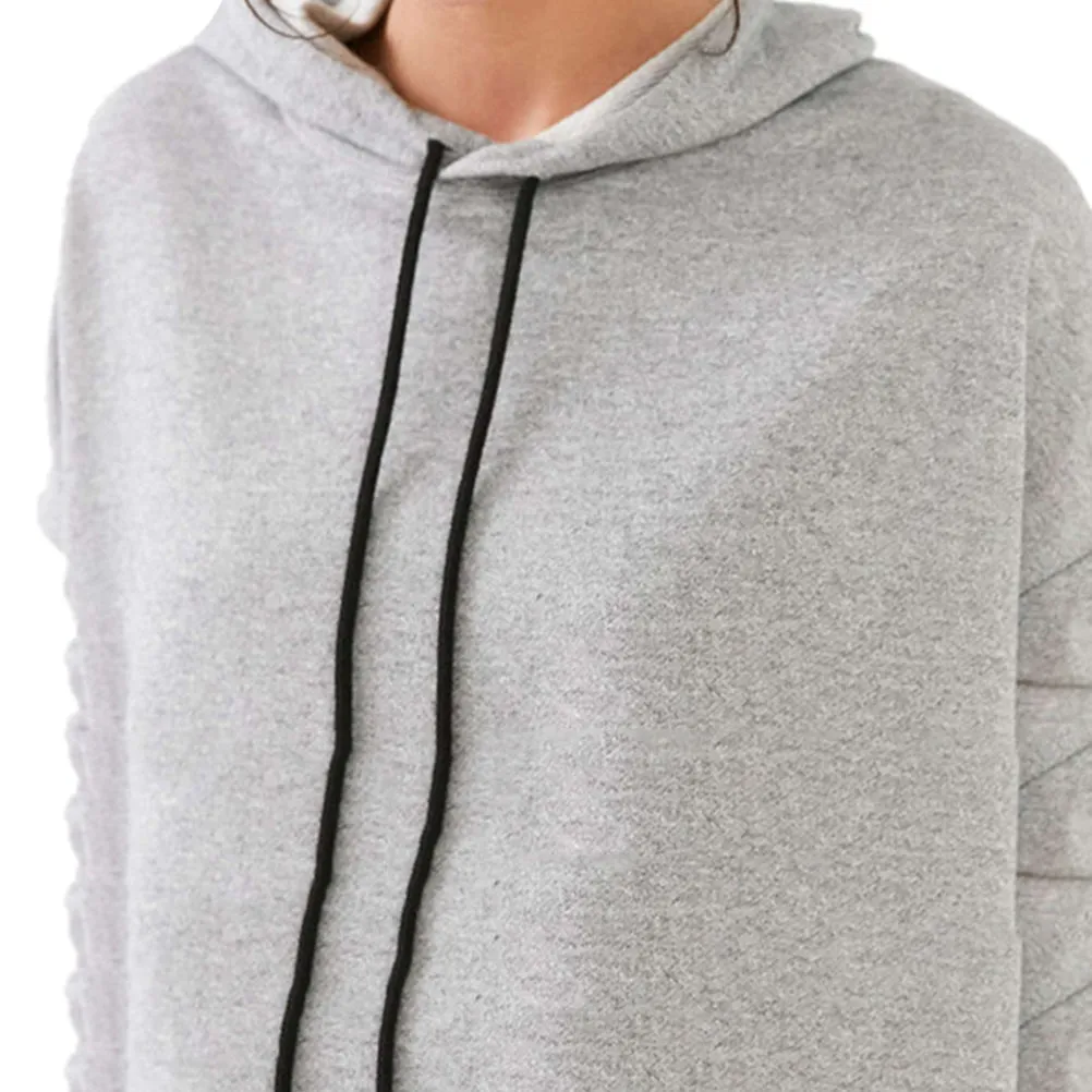 Women Long Sleeve Cropped Gray Pullovers Top Design Stylish Drawstring Hoodies Back Slit Irregular Sweatshirts SM6