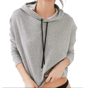 Women Long Sleeve Cropped Gray Pullovers Top Design Stylish Drawstring Hoodies Back Slit Irregular Sweatshirts SM6