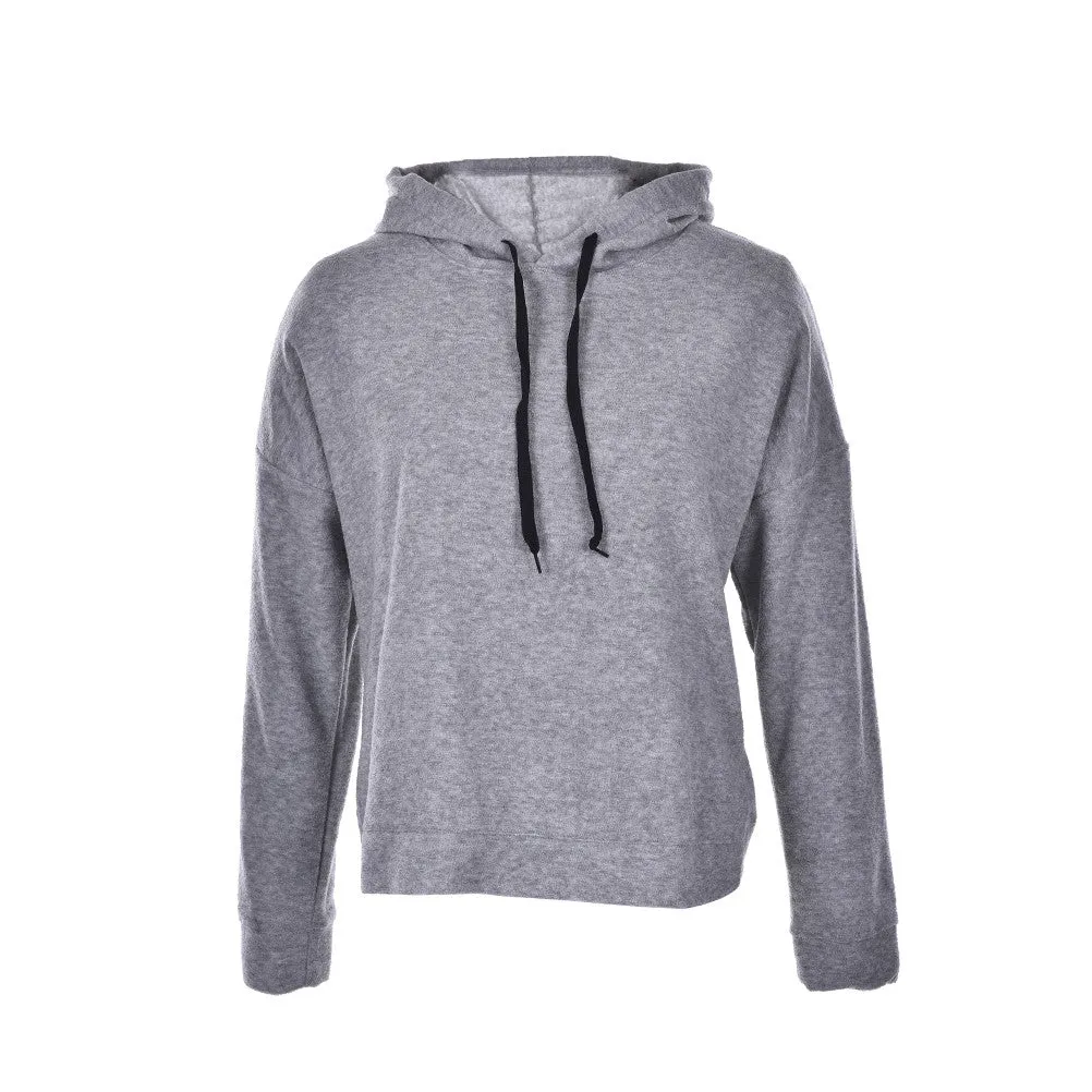 Women Long Sleeve Cropped Gray Pullovers Top Design Stylish Drawstring Hoodies Back Slit Irregular Sweatshirts SM6