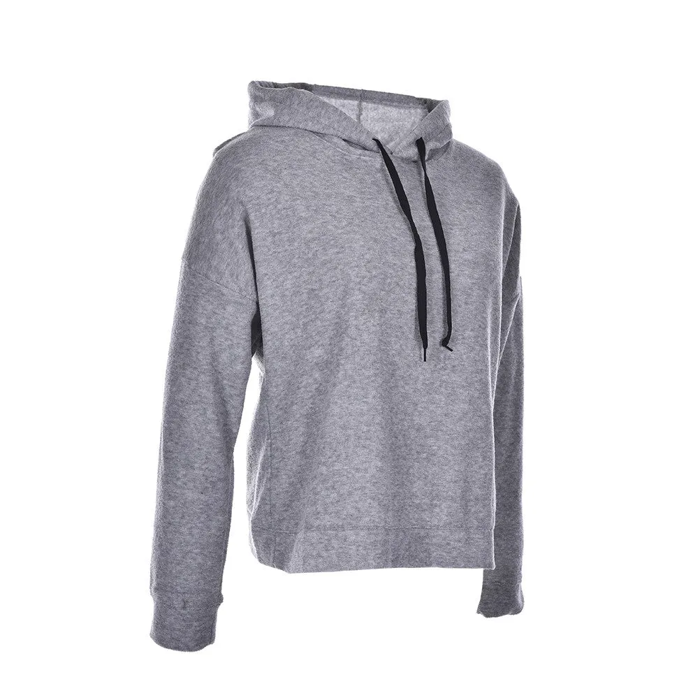 Women Long Sleeve Cropped Gray Pullovers Top Design Stylish Drawstring Hoodies Back Slit Irregular Sweatshirts SM6