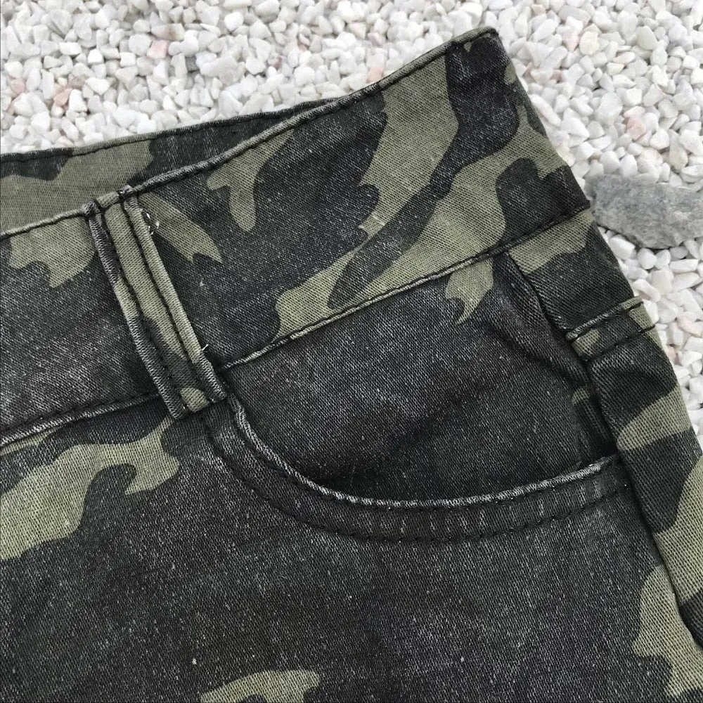 Women's Sexy Summer Casual Camouflage Denim Hole High Waist Shorts