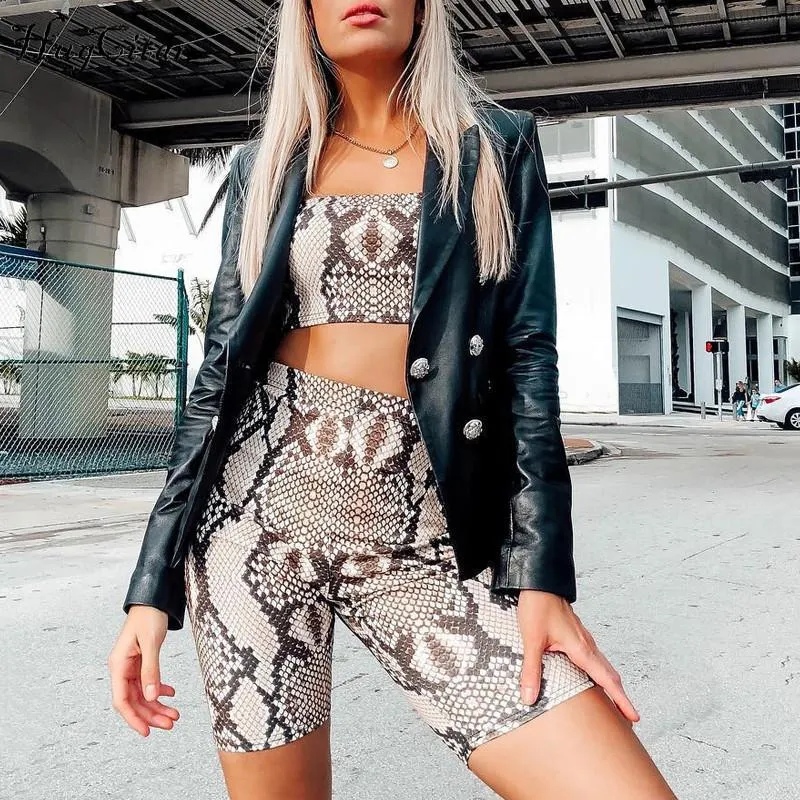 Women's Two-Piece Snake Skin Shorts Sexy Tank Top Summer Autumn Fashion